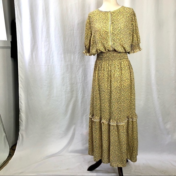 NWT Max Studio yellow cottagecore floral dress M - Picture 1 of 11